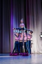 Kamenskoye, Ukraine - October 14, 2018: Championship of the city of Kamenskoye in cheerleading among duets and teams, young