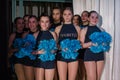 Kamenskoye, Ukraine - October 14, 2018: team of young girls - athletes are preparing for the show, many young cheerleaders are