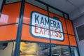 Kamera express sign logo sticker on the store window Royalty Free Stock Photo