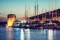 Kamerlengo castle and sailing boats in harbor in Trogir, Croatia