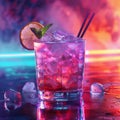 Kamikaze Cocktail on Neon Background, Strong All Day Coctail, Cold Bar Drink, Copy Space Royalty Free Stock Photo