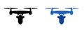 Kamikaze drone icon bring bomb flying weapon set black and blue color unmanned aerial vehicle