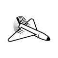 Kamikaze drone with propeller. An unmanned aerial vehicle with a bomb. Simple black and white vector weapon icon