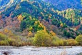 Kamikochi National Park in the Northern Japan Alps of Nagano Prefecture, Japan. Beautiful mountain in autumn leaf and Azusa river Royalty Free Stock Photo