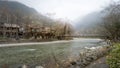 Kamikochi National Park in the Northern Japan Alps of Nagano Prefecture, Japan. Beautiful mountain in autumn leaf with river Royalty Free Stock Photo