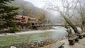 Kamikochi National Park in the Northern Japan Alps of Nagano Prefecture, Japan. Beautiful mountain in autumn leaf with river Royalty Free Stock Photo