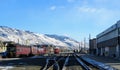 The Canadian Pacific Railway train stopped in downtown Kamloops, British Columbia, Canada on a beautiful winters day with sunshine