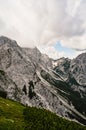 Kamnik saddle in logar valley, Slovenia, Europe. Hiking in savinja Alps and Slovenia mountain. Popular site for a hike in triglav Royalty Free Stock Photo