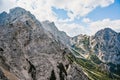 Kamnik saddle in logar valley, Slovenia, Europe. Hiking in savinja Alps and Slovenia mountain. Popular site for a hike in triglav Royalty Free Stock Photo