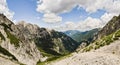 Kamnik saddle in logar valley, Slovenia, Europe. Hiking in savinja Alps and Slovenia mountain. Popular site for a hike in triglav