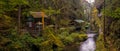 The Kamnitz Gorge, Czech Republic - entrance cabin, shed and boat to the river port by the river Royalty Free Stock Photo