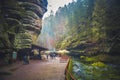 The Kamnitz Gorge in Saxon switzerland national park in Czech republic on the Kamenice River, Bohemian Switzerland.