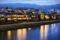 Kamogawa river embankment in Kyoto. Royalty Free Stock Photo