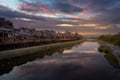 Kamogawa river nearby Gion in sunset Royalty Free Stock Photo