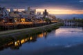 Kamogawa river nearby Gion in sunset Royalty Free Stock Photo