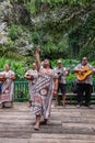 Local folk band performs at Fern Grotto near Kamokila Village, Kauai, Hawaii, USA Royalty Free Stock Photo