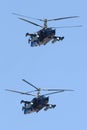 Kamov Ka-50 attack helicopters of Russian Air Force during Victory Day parade. Royalty Free Stock Photo