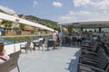 Deck of a pleasure boat on the pier of the city Kamp-Bornhofen