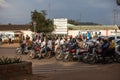 Motorbike taxis at the traffic lights. Kampala, Uganda. Royalty Free Stock Photo
