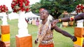 Local Rwandese music band sings and dances, playing the national folk instruments Royalty Free Stock Photo