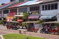 Kampot, Cambodia - 12 April 2018: town view with french colonial buildings and khmer people daily lifestyle