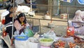 Kampot, cambodia - circa january 2024:busy market scene on the local food market