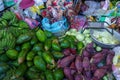 Kampot. Cambodia. Kampot Province. Market. Fruit and vegetable stall