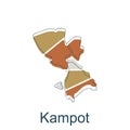 Kampot map. High detailed Provinces of Cambodia map vector illustration on white background