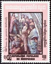 KAMPUCHEA - CIRCA 1983: A stamp printed in Kampuchea from the `500th birth anniversary of Raphael` issue shows detail of fresco