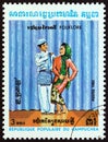 KAMPUCHEA - CIRCA 1983: A stamp printed in Kampuchea shows folklore dancers, circa 1983.