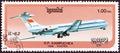 KAMPUCHEA - CIRCA 1986: A stamp printed in Kampuchea shows IL-62 airplane, circa 1986.