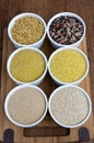 Kamut, Rice Mix, Fine Bulgur, Millet, Amaranth, Quinoa (from left to right, from top to bottom)