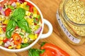 Kamut salad with fresh, raw vegetables Royalty Free Stock Photo