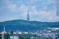 Kamzik TV Tower in the background of the Bratislava cityscape, Slovakia