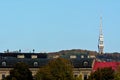 Kamzik TV transmission tower in Bratislava, Slovakia. Scenery, aerial.