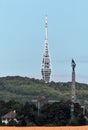 Kamzik TV transmission tower in Bratislava, Slovakia. Scenery, aerial.