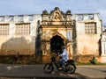 Exterior facade of an old heritage palace in the village of Athangudi in