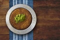 Kanafeh cheese pastry plate on table Royalty Free Stock Photo