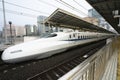 Shinkansen or a Japanese bullet train stops at Shinyokohama station