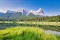 Kananaskis county  view or the tree sisters on a summers morning Royalty Free Stock Photo
