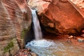 Kanarraville Falls, views from along the hiking trail of falls, stream, river, sandstone cliff formations Waterfall in Kanarra Cre Royalty Free Stock Photo