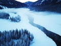 Bird view of Kanas Lake in Winter Royalty Free Stock Photo