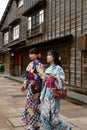 Young tourists dressed as geishas in Higashi Chaya district. Kanazawa. Chubu. Japan