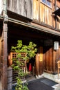 Kanazawa, Japan, 09/11/19. Entry to real old geisha house Shima with guided tours in Higashi Chaya Geisha district.