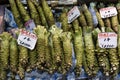 Kanazawa - Japan, June 8, 2017: Fresh green Wasabi roots on ice