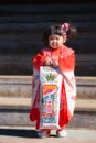 Japanese girl posing during Shichi-Go-San day at Oyama Jinja Shrine, Kanazawa, Japan Royalty Free Stock Photo