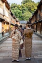Kanazawa, Japan - October 2022: Tourists are walking along the street in Higashi Chaya Gai, the tea house district, Kanazawa, Japa Royalty Free Stock Photo