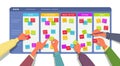 Kanban board with team hands. Agile software development process, project management system cartoon vector illustration