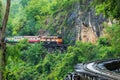 KANCHANABURI PROVINCE, THAILAND - June 18: Train rides besides the mountain