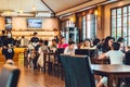 KANCHANABURI -THAILAND, APRIL 1, 2023 : Unidentified Tourists come to visit and have lunch or coffee with Japanese and Thai food